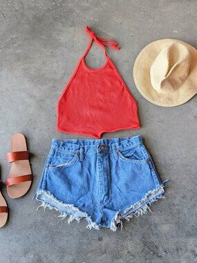 Urban Outfitters Out From Under Orange Ribbed Knit Tie Neck Halter Tank size XL